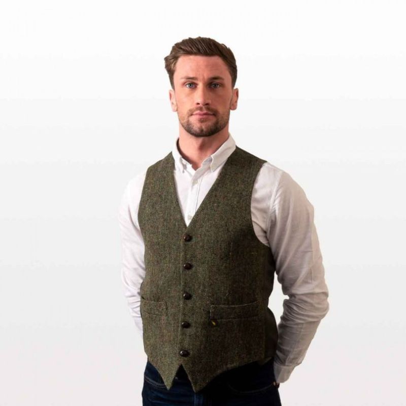 Men's Donegal Wool Irish Vest Green Creative Irish Gift
