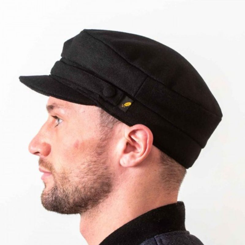 Traditional Irish Meltion Wool Skipper Cap Black side view Creative Irish Gift