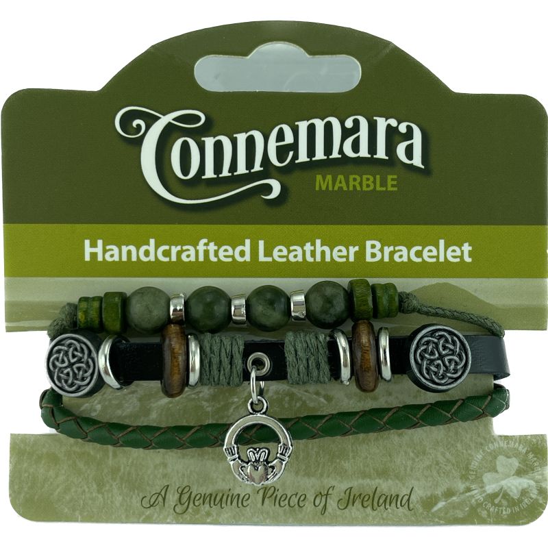 JCW-46612 Handcrafted Connemara Beads Bracelets, Claddagh Ring Charm Creative Irish Gifts