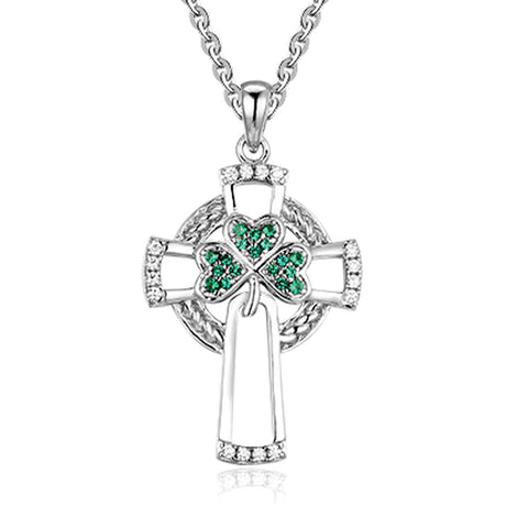 Celtic Cross with Shamrock Center Necklace - Creative Irish Gifts