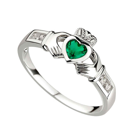 Sterling Silver Claddagh Emerald And CZ Stone Ring - Creative Irish Gifts