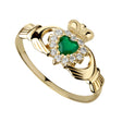 10K Gold Green Agate & CZ Claddagh Ring - Creative Irish Gifts