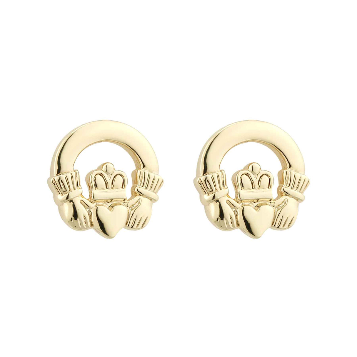 14K Gold Plated Small Claddagh Stud Earrings- - Creative Irish Gifts