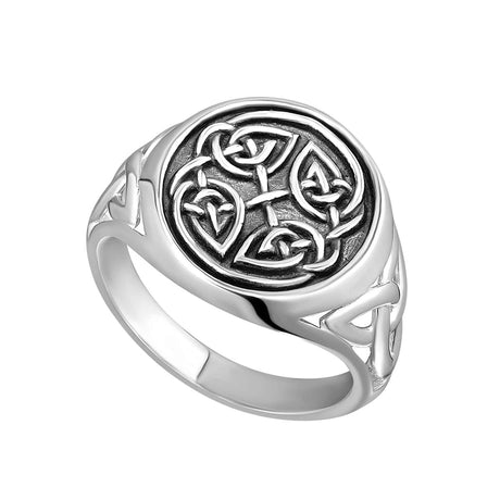 Sterling Silver Men's Oxidized Celtic Signet Ring - Creative Irish Gifts