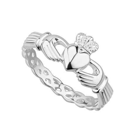 Sterling Silver Weave Womens Claddagh Ring - Creative Irish Gifts