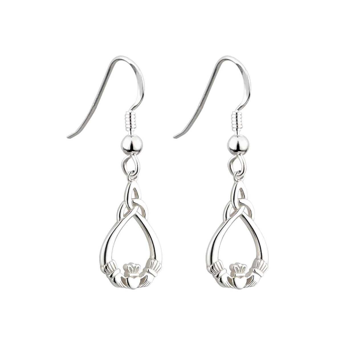 Sterling Silver Claddagh Trinity Drop Earrings - Creative Irish Gifts