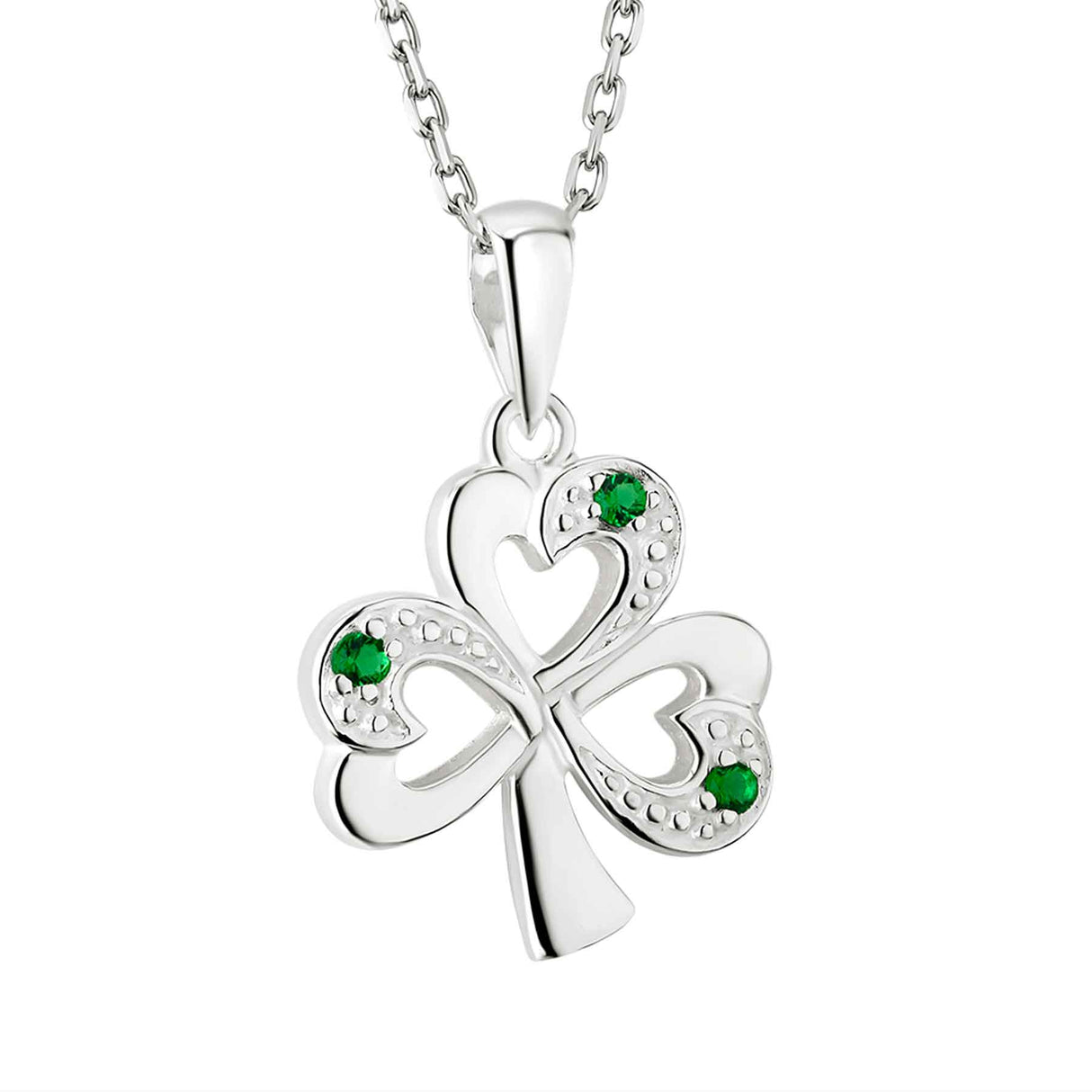 Sterling Silver Synthetic Emerald Shamrock Necklace Studio Creative Irish Gifts