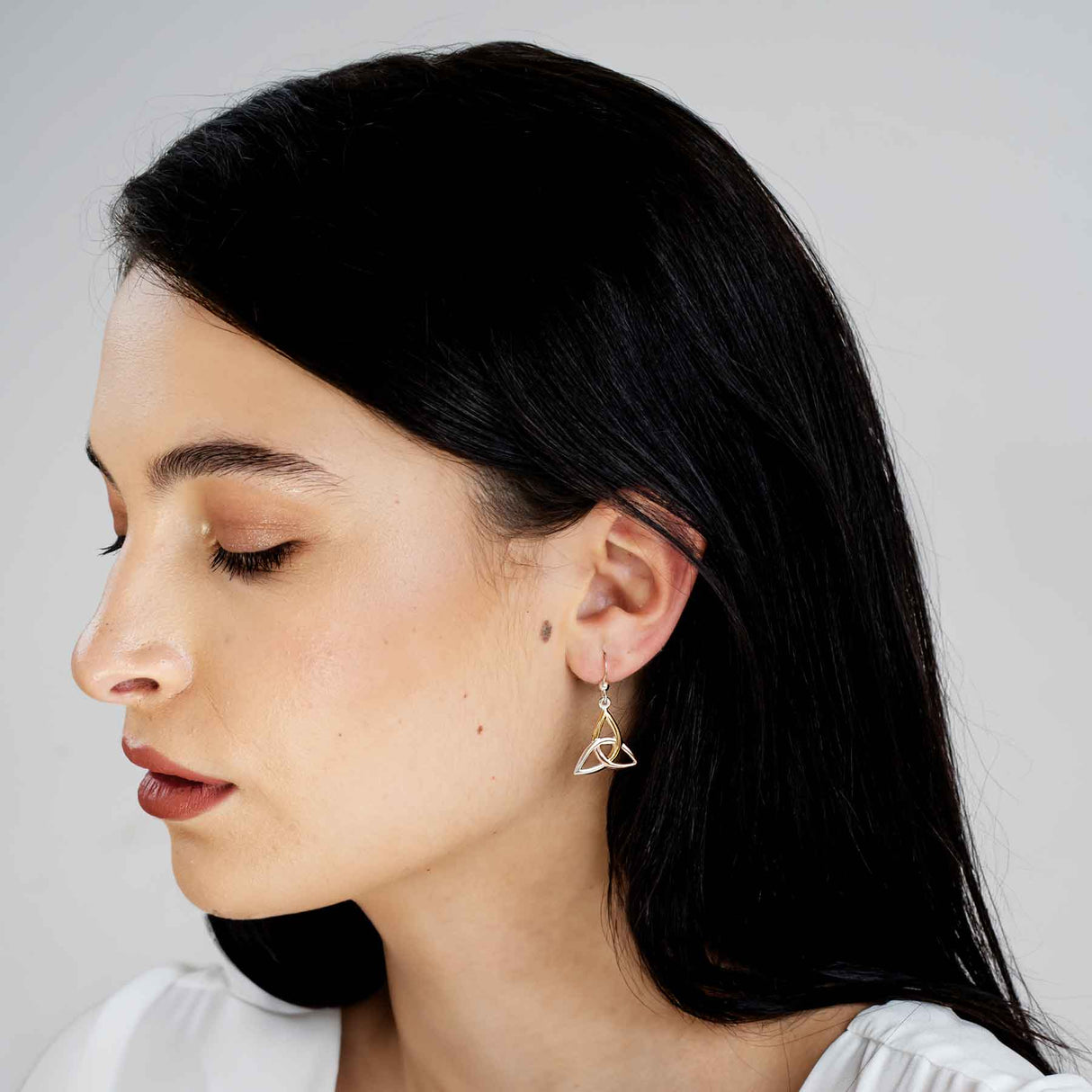 Three Tone Triquetra Irish Trinity Dangle Earrings - Creative Irish Gifts