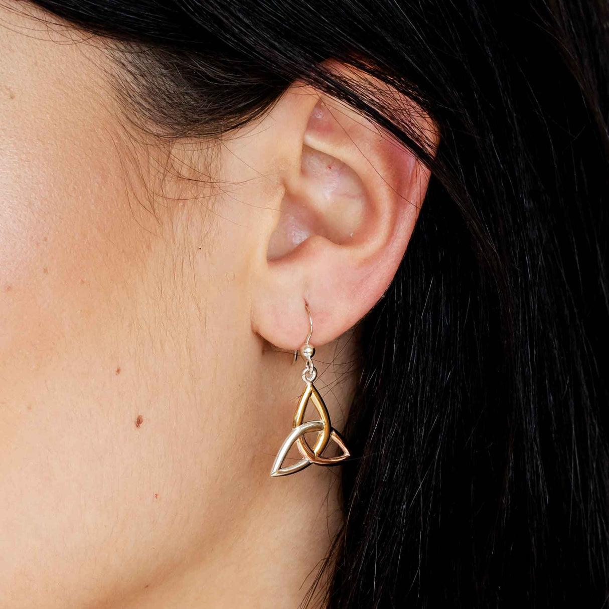 Three Tone Triquetra Irish Trinity Dangle Earrings - Creative Irish Gifts