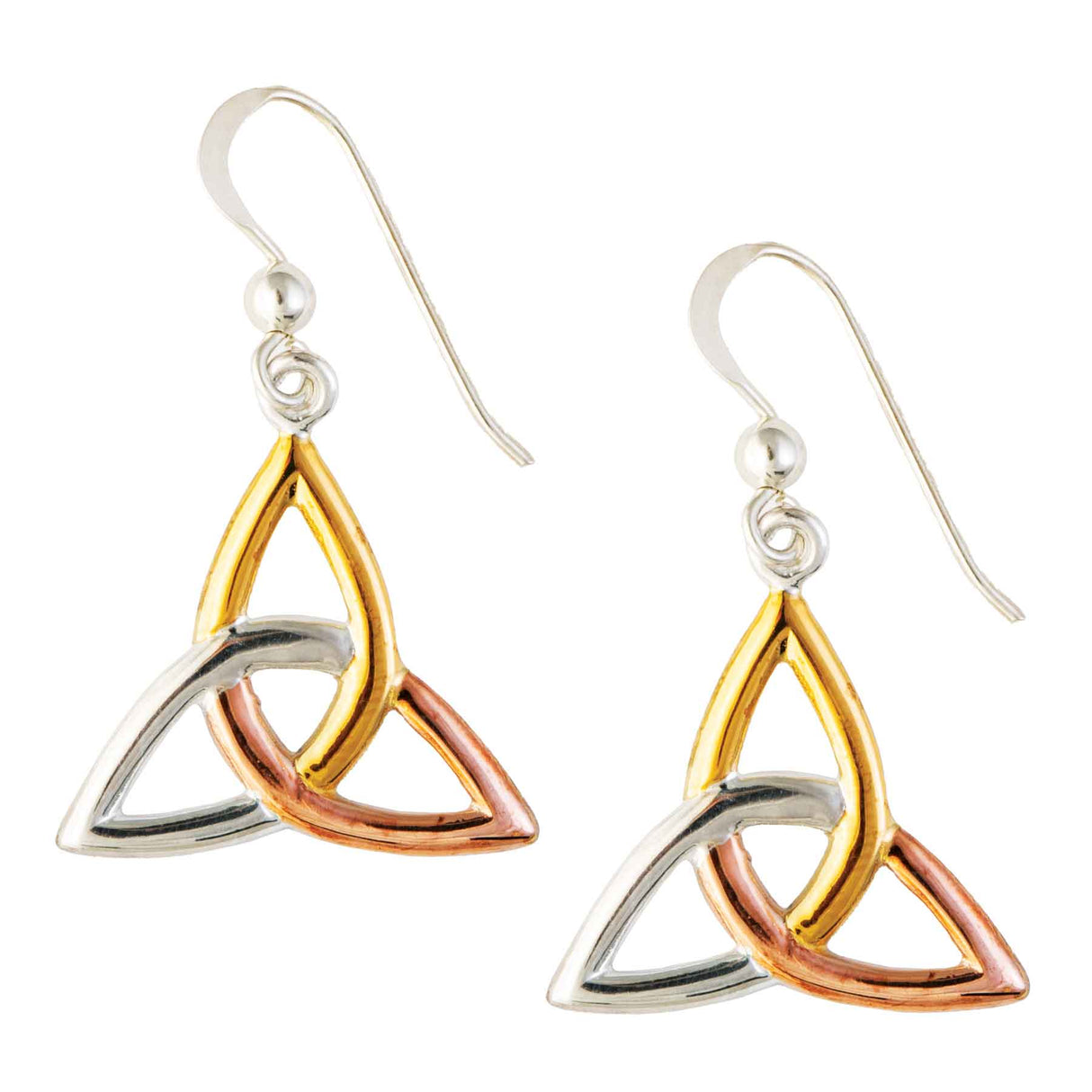 Three Tone Triquetra Irish Trinity Dangle Earrings - Creative Irish Gifts