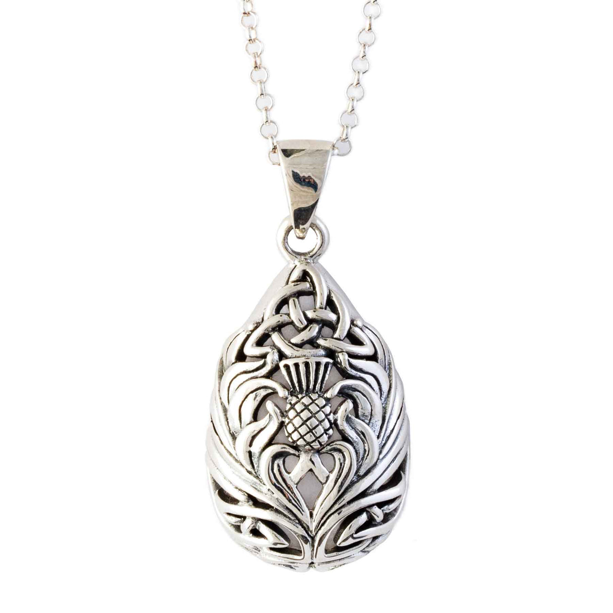 Teardrop Shape Scottish Thistle with Celtic knotwork Pendant Necklace - Creative Irish Gifts