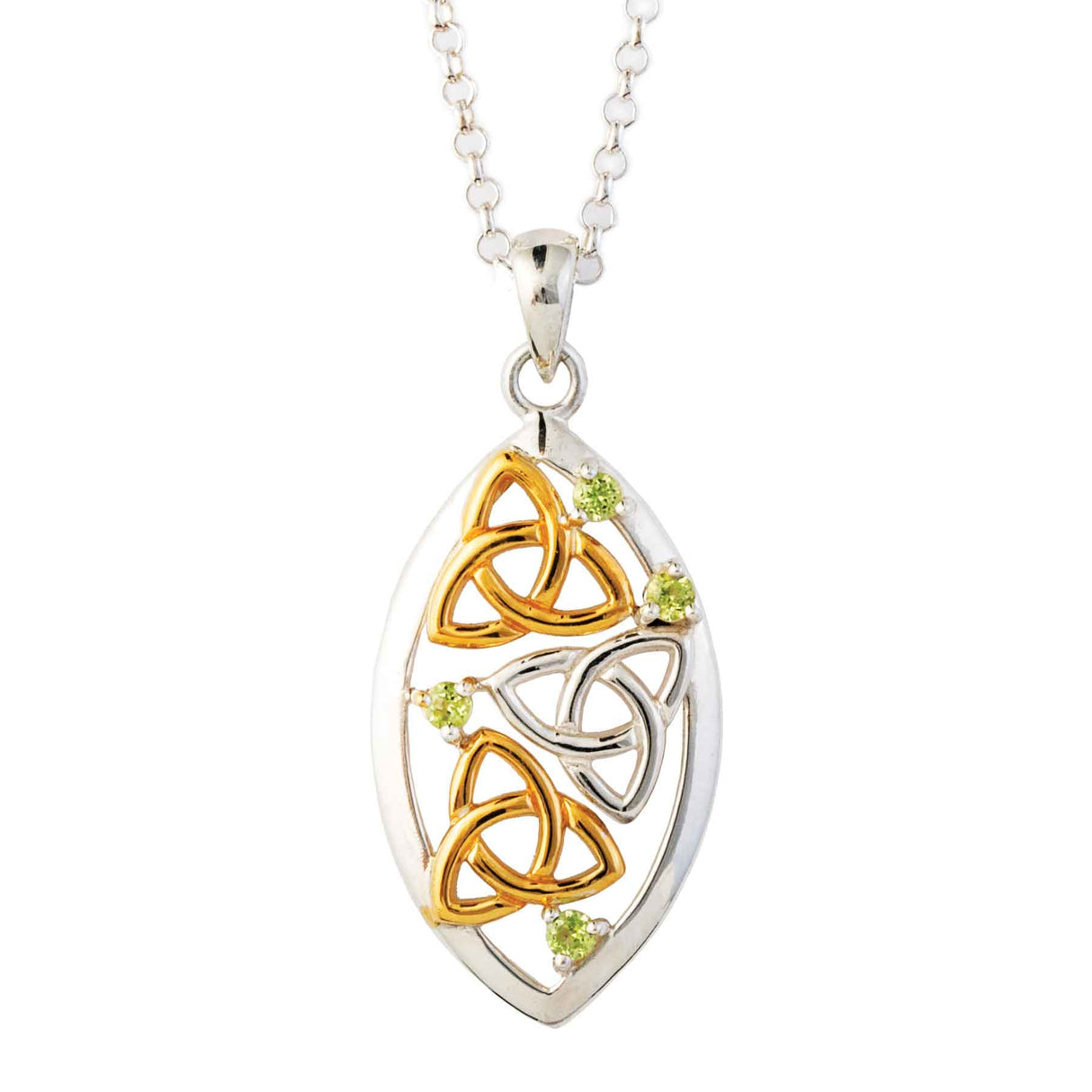 Triple Trinity Knot Silver and 14K Gold Accent with Gemstone Pendant Necklace - Creative Irish Gifts
