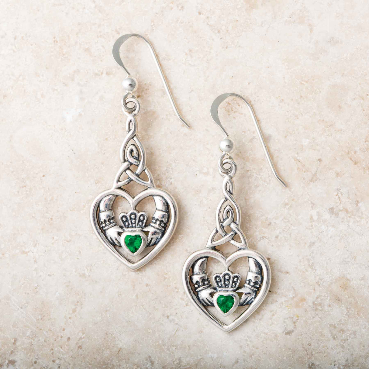 Heart Claddagh with Celtic Trinity Knot Silver Earrings with Gemstone - Creative Irish Gifts