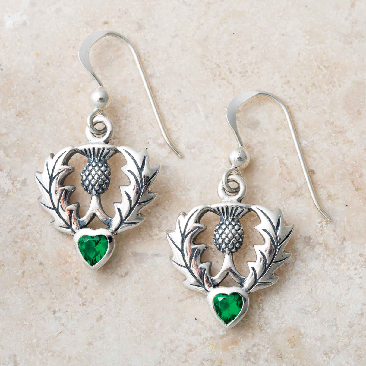 Scottish Thistle Earrings with Gemstone Accent - Creative Irish Gifts