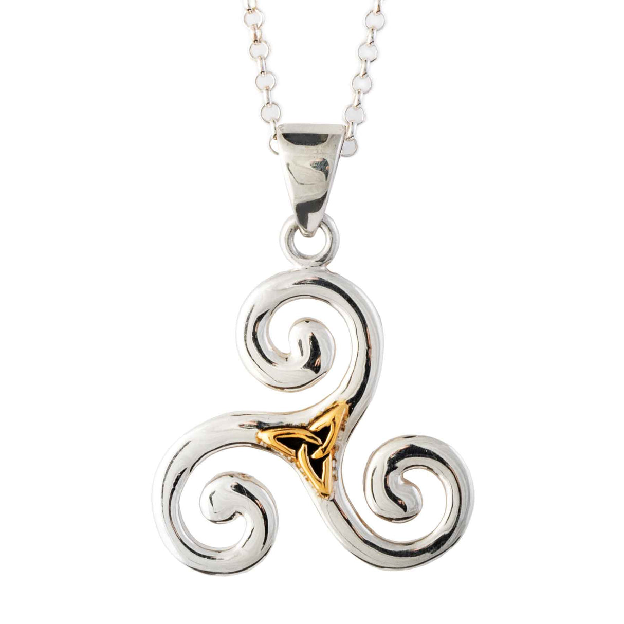 Celtic Triskele Spirals Pendant Necklace with Golden Trinity Accent - Creative Irish Gifts