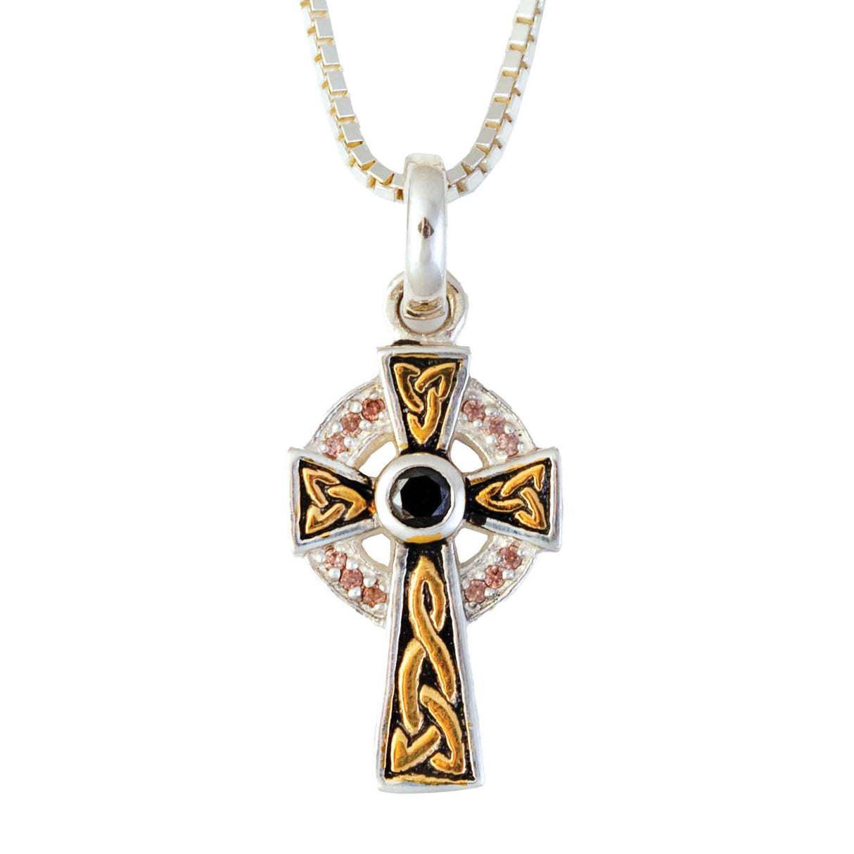 Two Tone Celtic Cross Necklace with Amethyst - Creative Irish Gifts