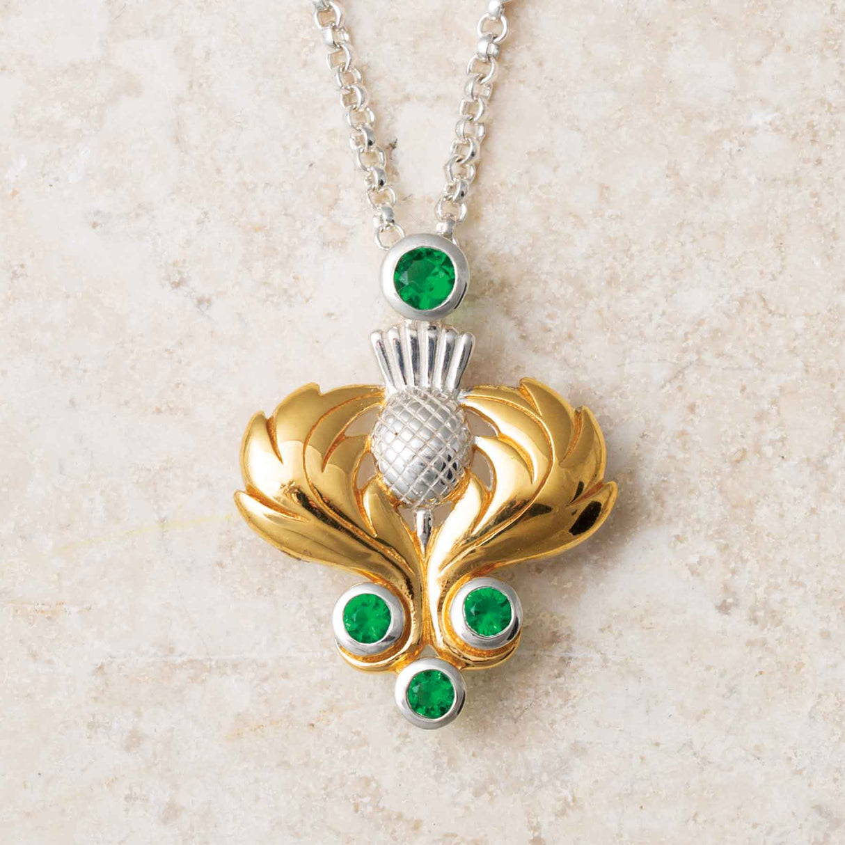 Thistle Necklace with Green Stones - Creative Irish Gifts