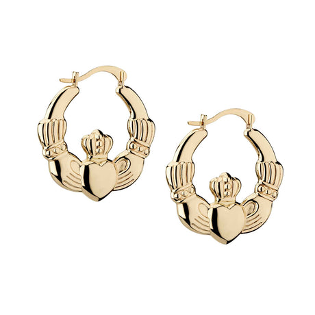 14K Gold Claddagh Creole Hooped Earrings - Creative Irish Gifts