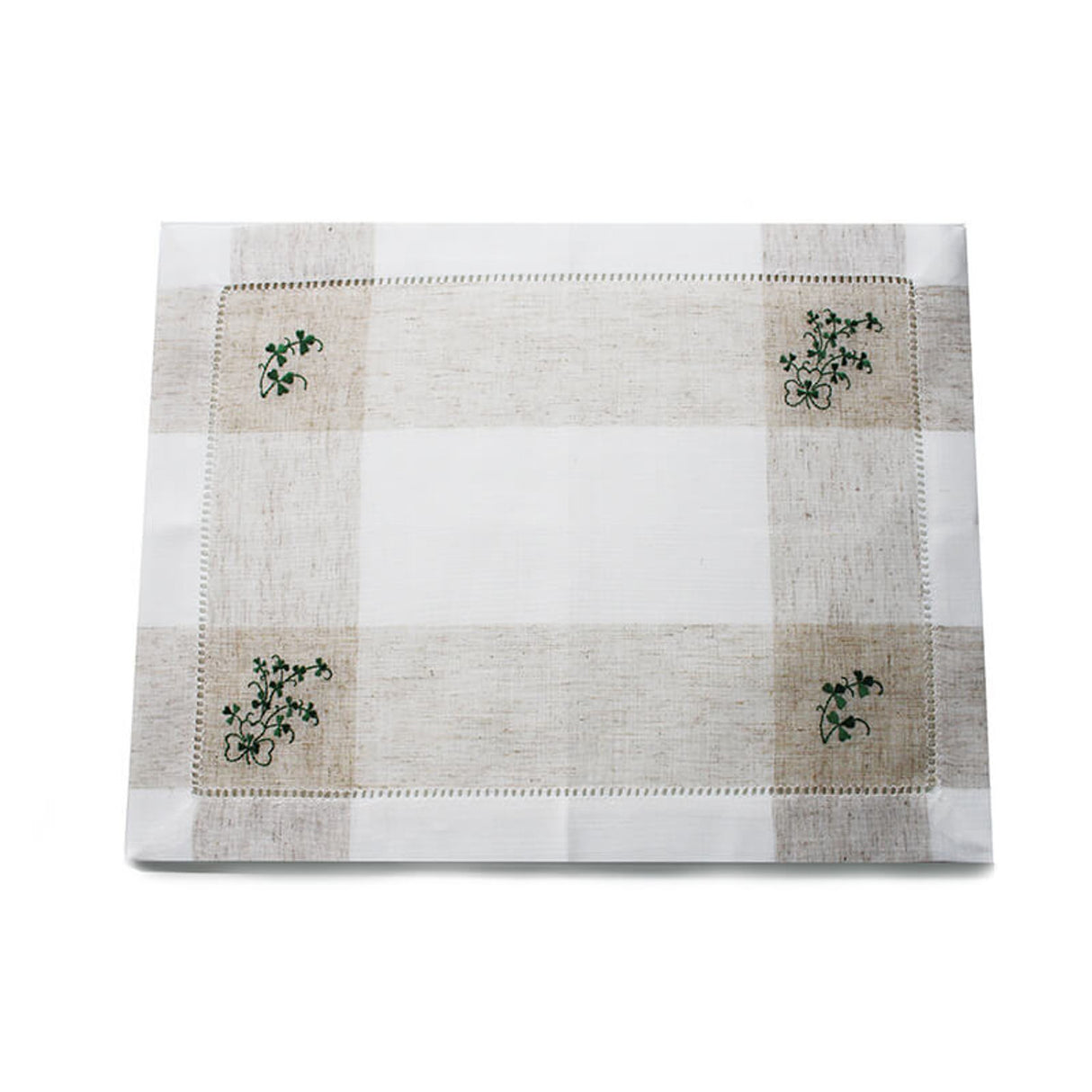 KD525 Embroidered Irish Shamrock Linen Tablecloth, Set of 2 Creative Irish gift