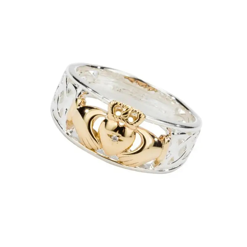 KJI-PRX3644 10k Gold and Silver Claddagh Ring with Diamond Creative Irish Gifts