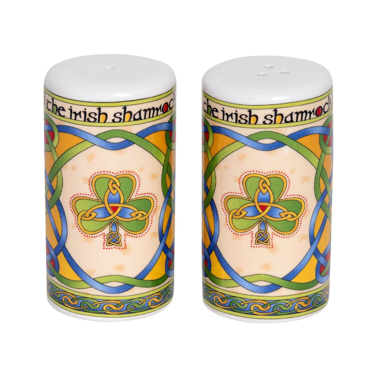 KY003 Irish Salt & Pepper Set with Shamrocks Front Creative Irish gift