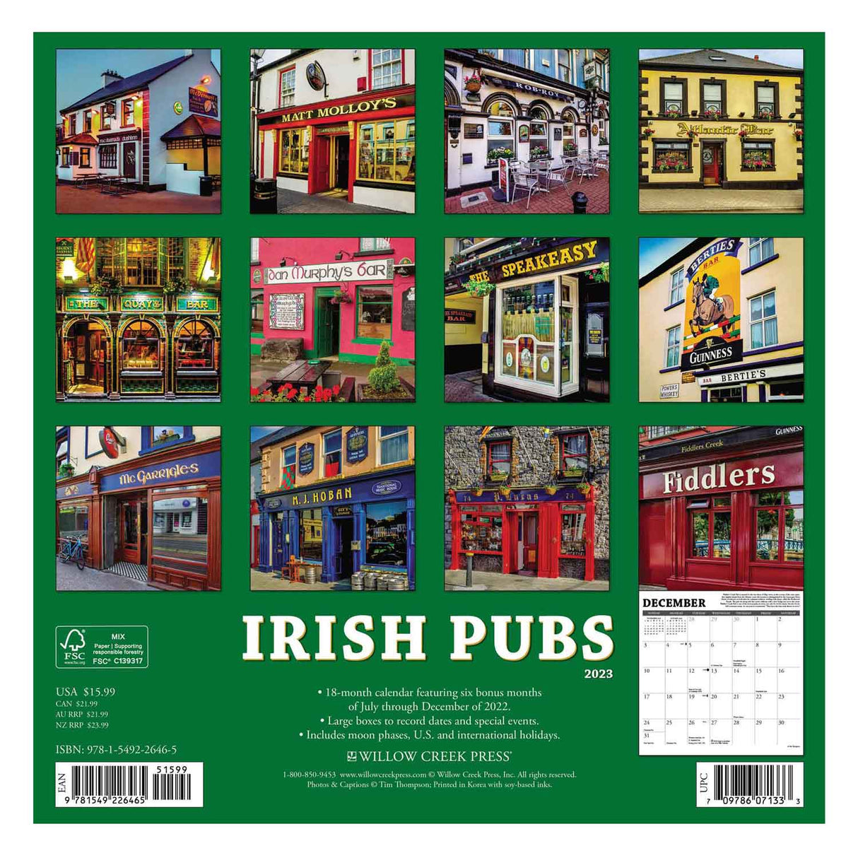 2023 Irish Pubs 18 Month Wall Calendar - Creative Irish Gifts