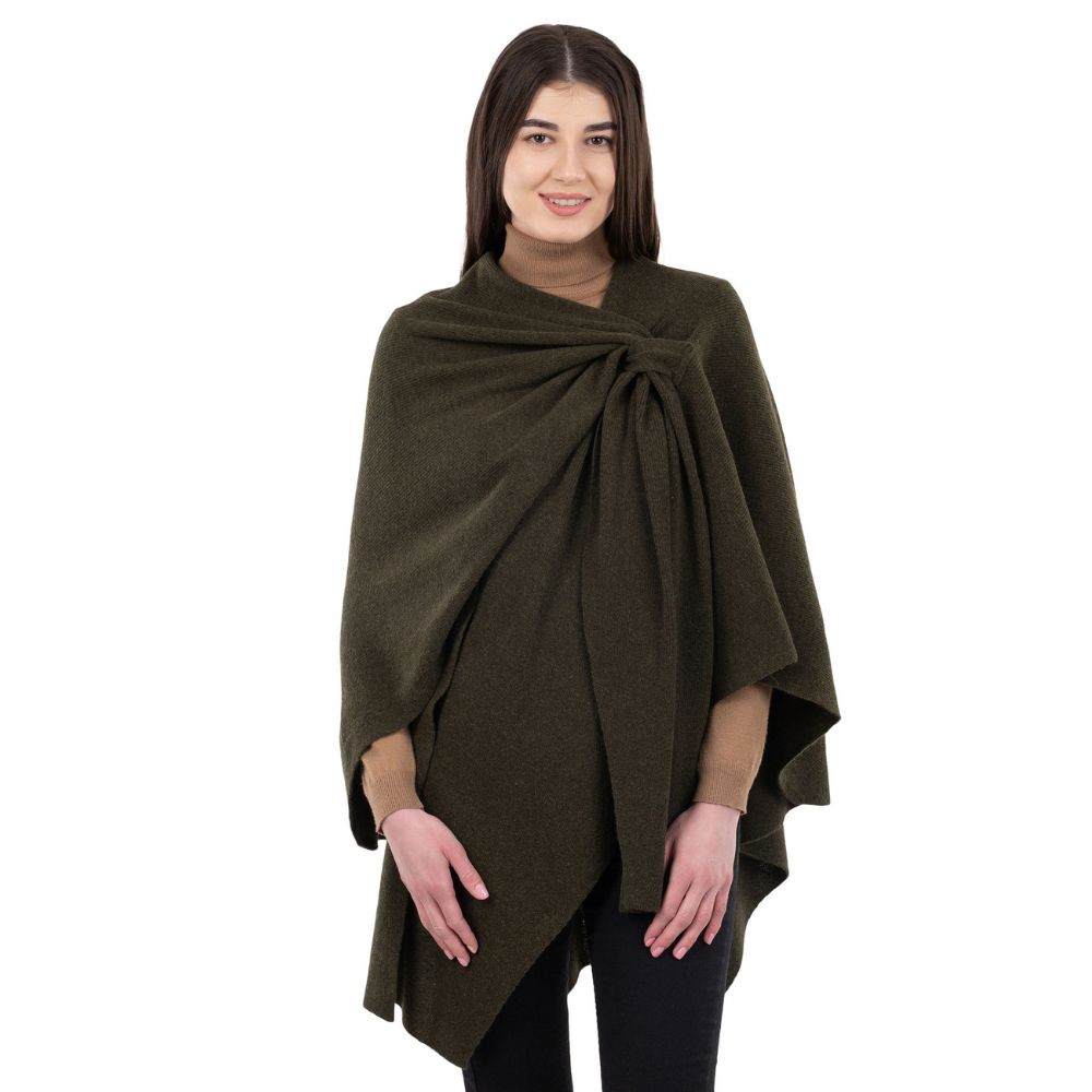 LLS105- Lambswool Draped Shawl- Army Green Studio Creative Irish Gifts
