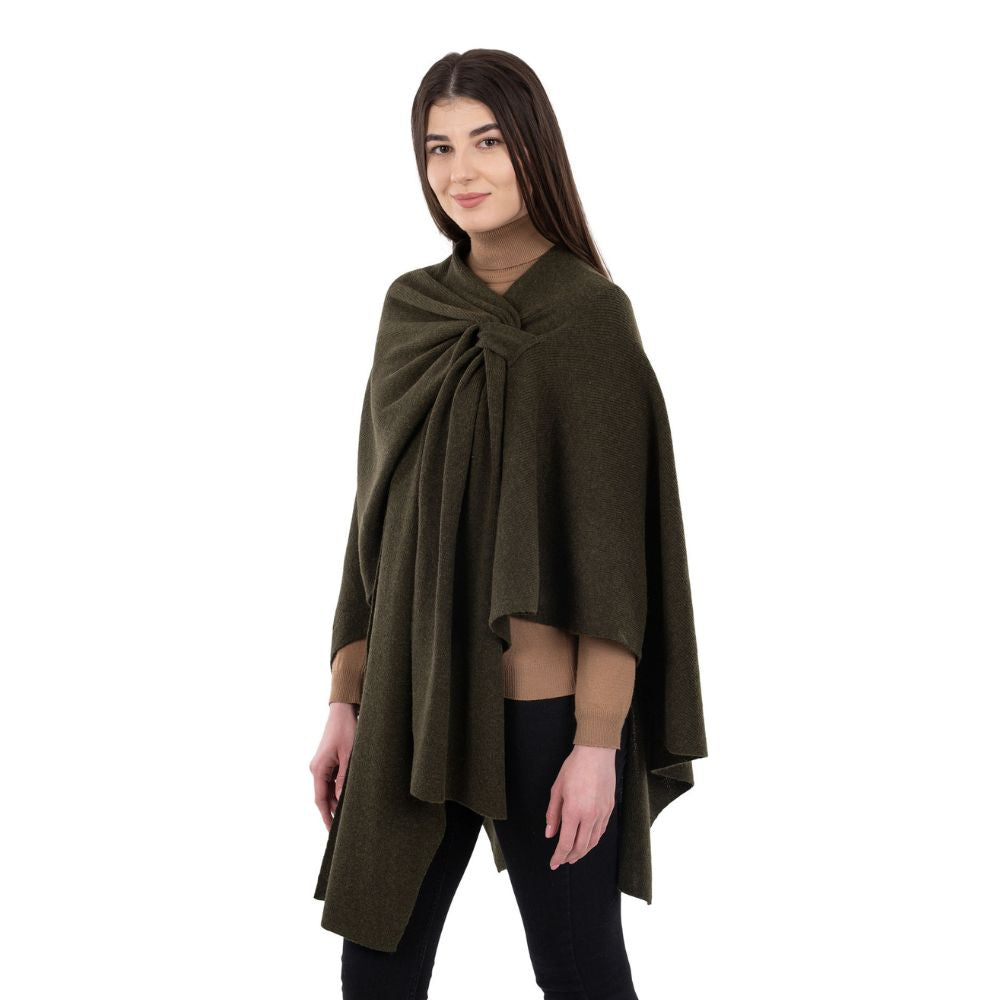 LLS105- Lambswool Draped Shawl- Army Green Side View Studio Creative Irish Gifts