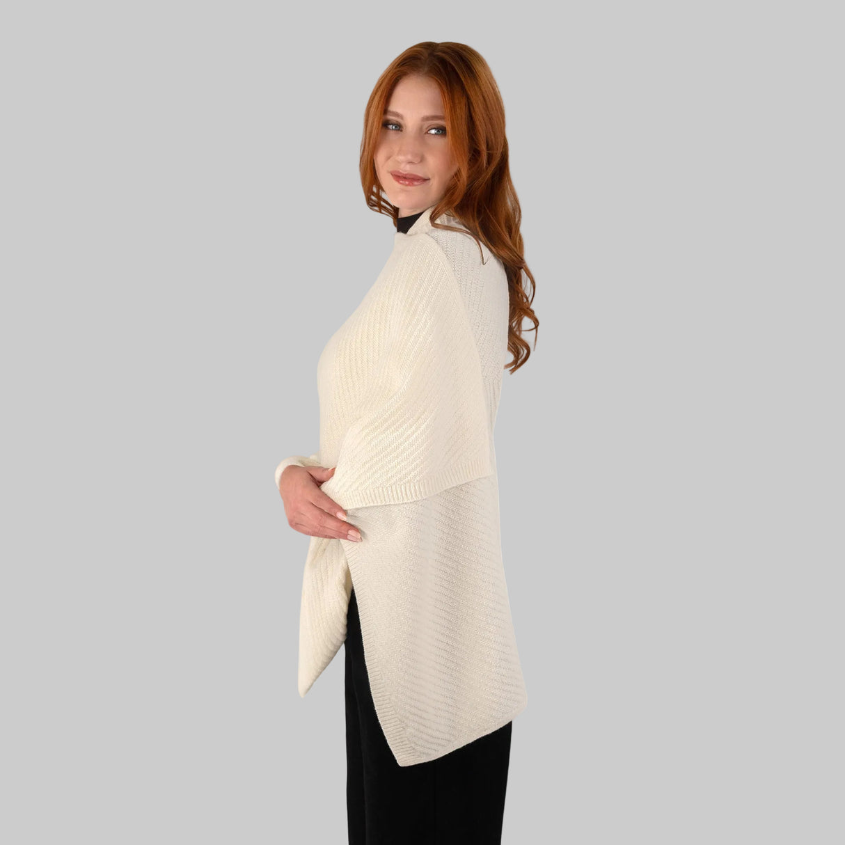 LLS109-900-OS Lambswool Shawl- White Side View Creative Irish Gifts
