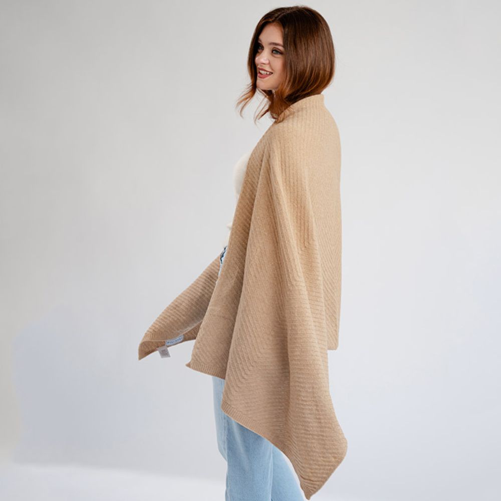 LLS109-907-OS Lambswool Shawl- Camel side view Creative Irish Gifts