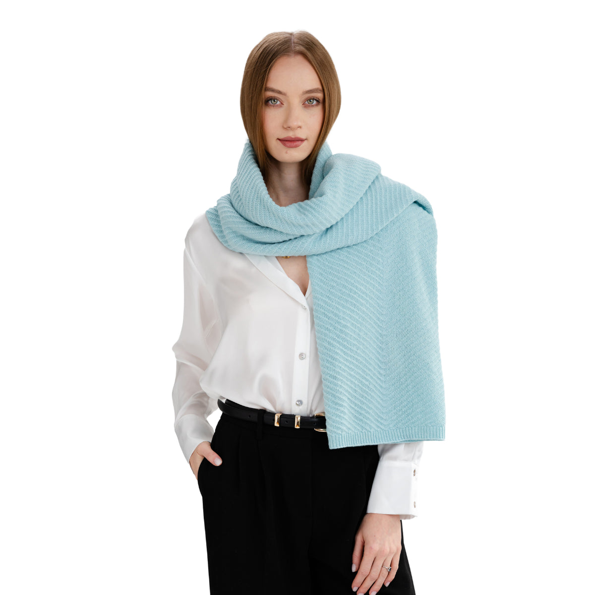 LLS109-910-OS Lambswool Shawl- Aqua Creative Irish Gifts