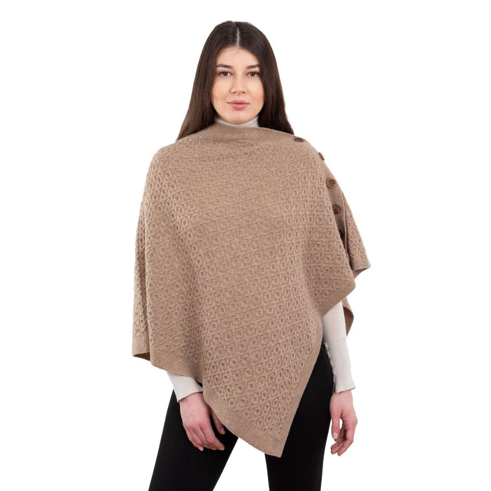 LLS110 Lambswool Aran Knit Poncho- Brown Creative Irish Gifts