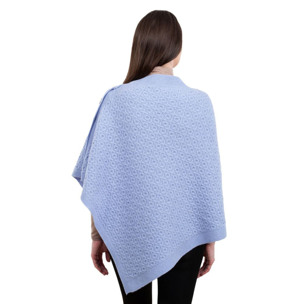 LLS110 Lambswool Aran Knit Poncho- Light Blue Back View Creative Irish Gifts