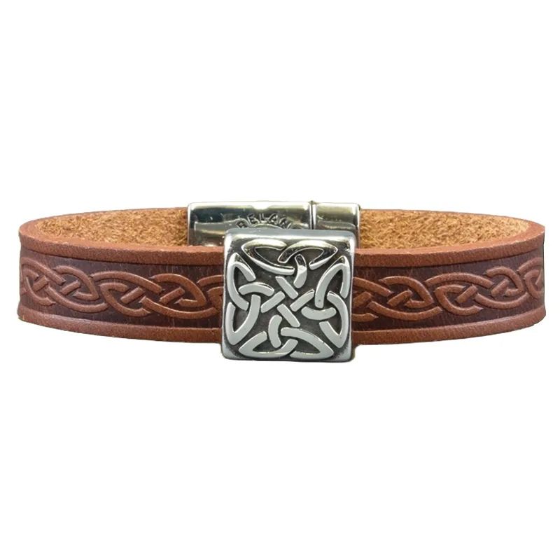 Leather Celtic Knot Magnetic Cuff Bracelet Brown square Creative Irish Gifts