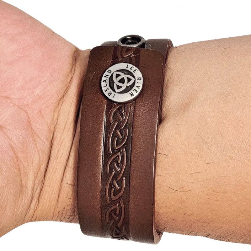 Leather Celtic Knot Magnetic Cuff Bracelet Brown Creative Irish Gifts