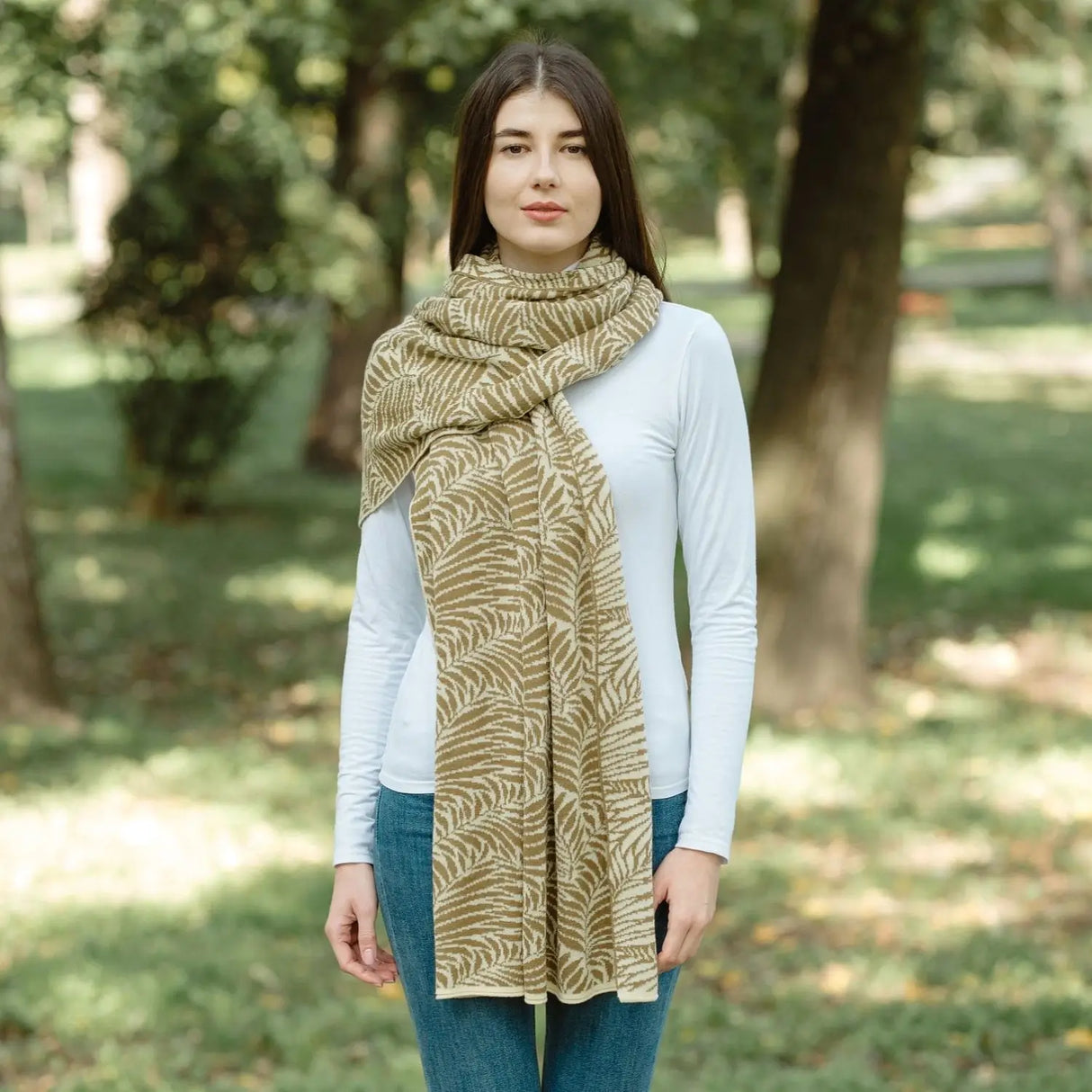 LS104-402-OS Newgrange Fern Shawl- Brown Creative Irish Gifts