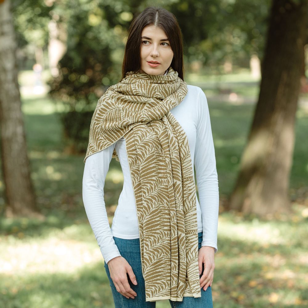 LS104- Newgrange Fern Shawl- Brown Lifestyle Creative Irish Gifts