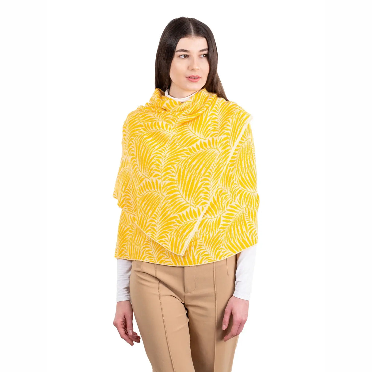 LS104-411-OS Newgrange Fern Shawl- Yellow Creative Irish Gifts