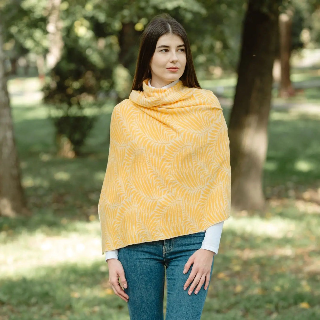 LS104-411-OS Newgrange Fern Shawl- Yellow Creative Irish Gifts