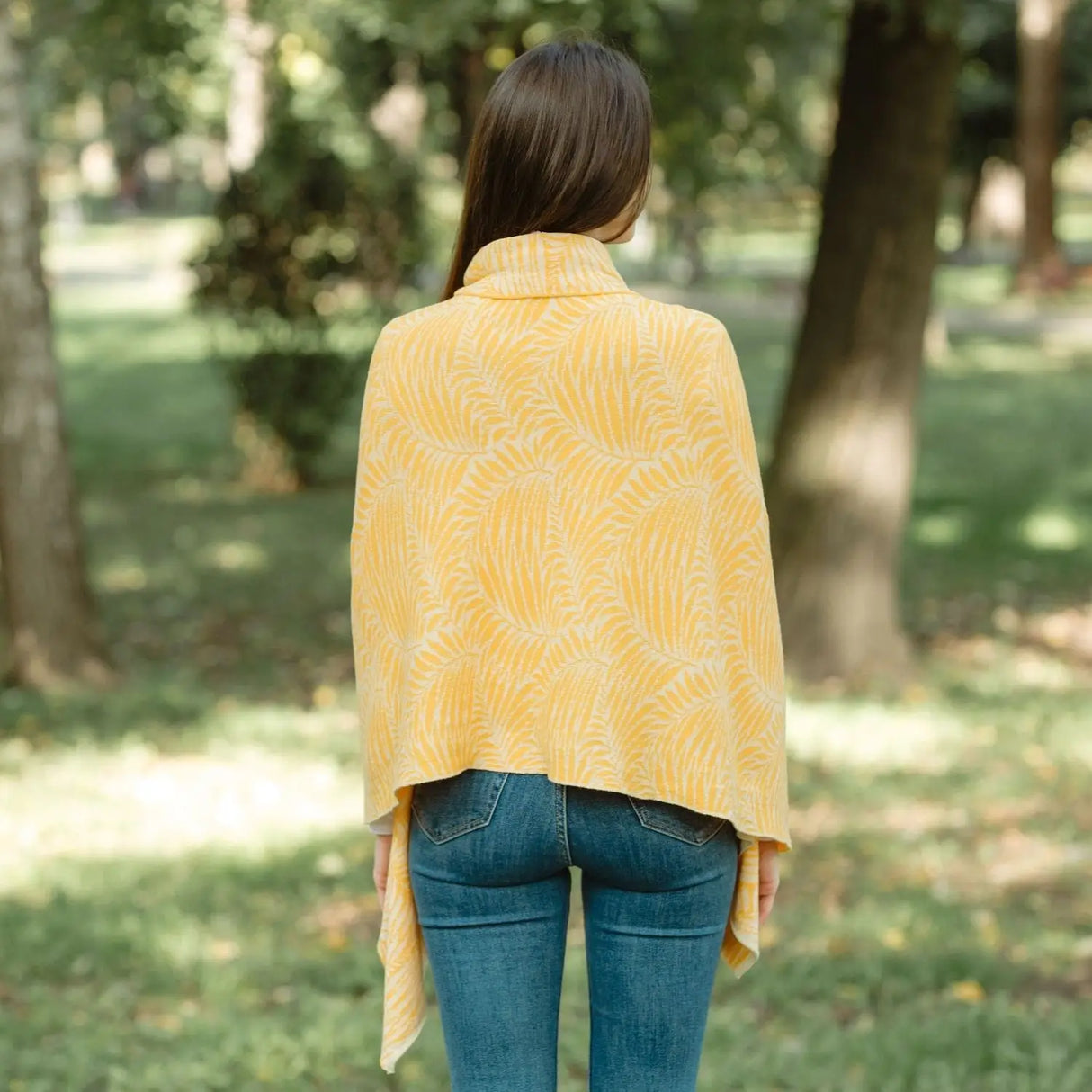 LS104-411-OS Newgrange Fern Shawl- Yellow Back View Creative Irish Gifts