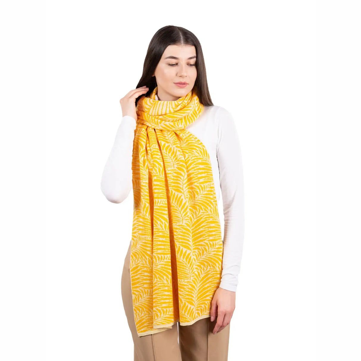 LS104-411-OS Newgrange Fern Shawl- Yellow Creative Irish Gifts
