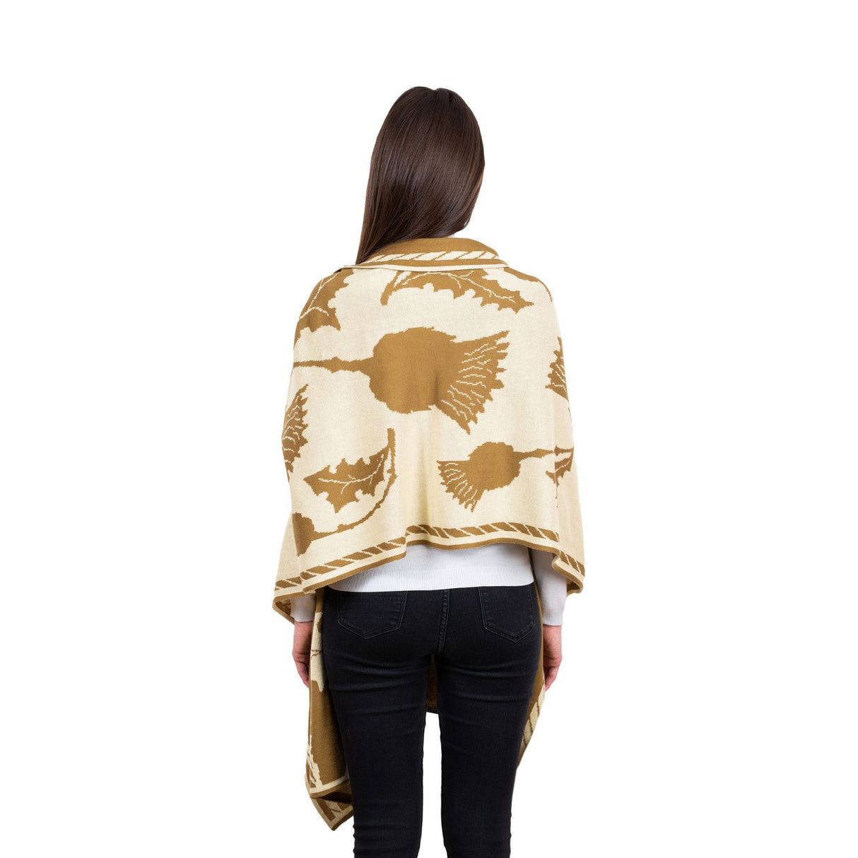 Scottish Thistle Shawl- Fawn Brown Creative Irish Gifts Back View