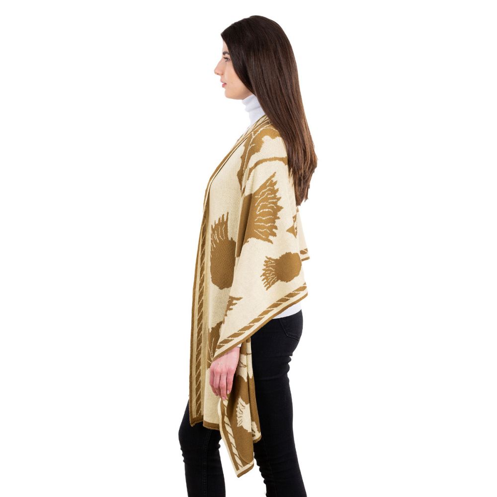 LS106-402-OS Thistle Shawl- Brown Side View Creative Irish Gifts
