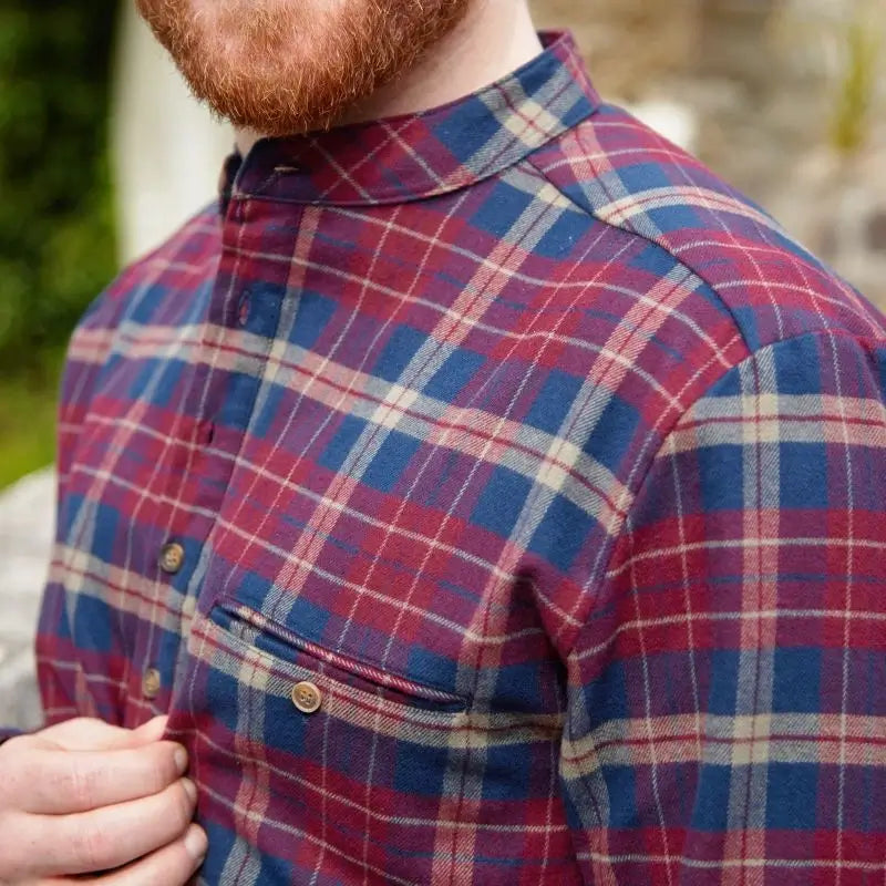 LV-FCGFS-LV10 Maroon Check Grandfather Shirt Side Creative Irish Gifts