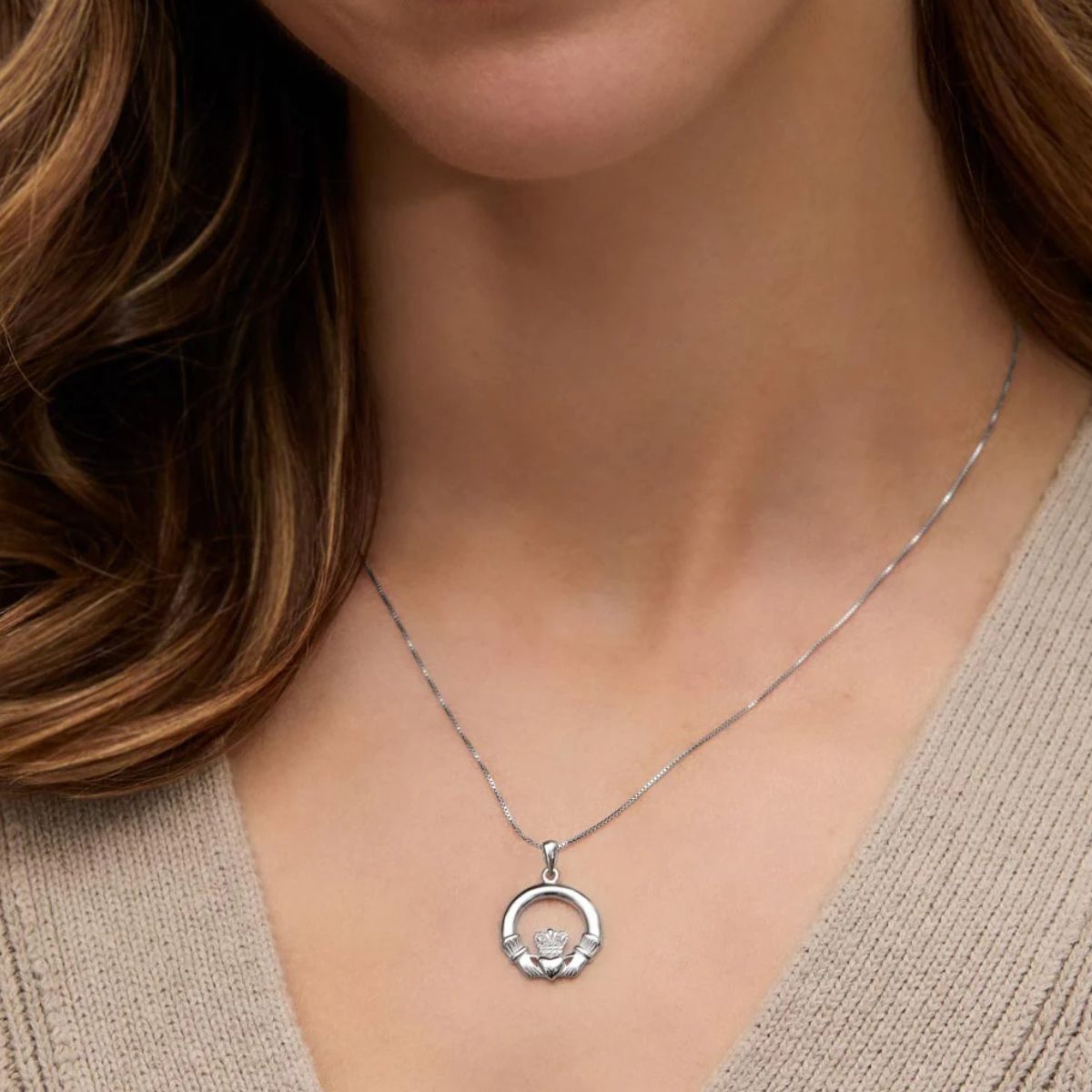 Ladies Silver Celtic Claddagh Pendant - Creative Irish Gifts