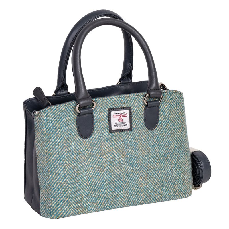 Handwoven Harris Tweed & Leather Hand Bag Turquoise Creative Irish Gift