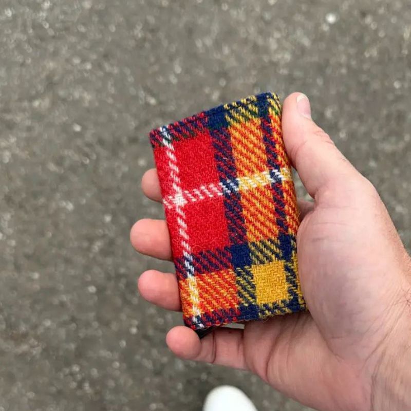 MCS-CB2412 Handcrafted Harris Tweed & Vegan Leather Card Holder, Saffron Lifestyle Creative Irish Gifts