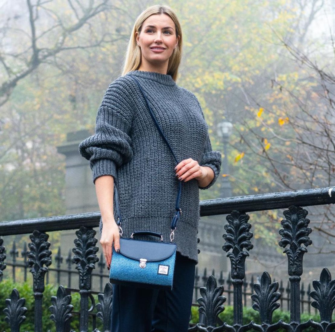 Harris Tweed and Vegan Leather Handbag Sky Blue Lifestyle Creative Irish Gift