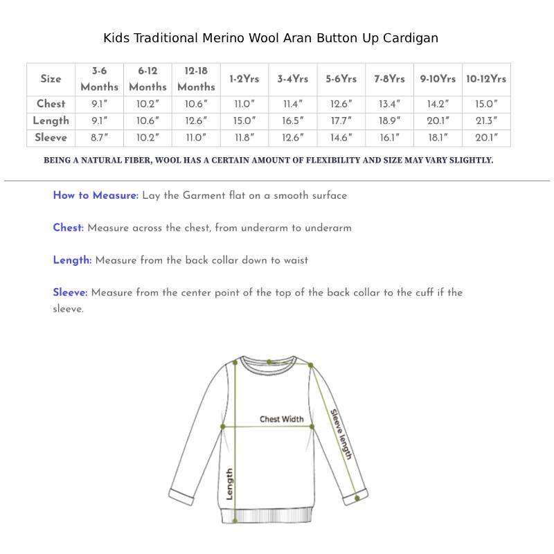 Kids Traditional Merino Wool Aran Button Up Cardigan, Natural