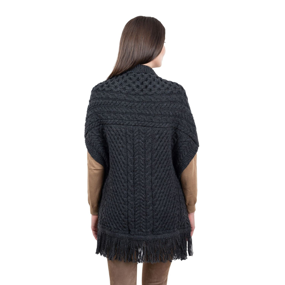 ML104-101-OS Merino Wool Irish Shawl with Pockets, Gray Creative Irish gift.com